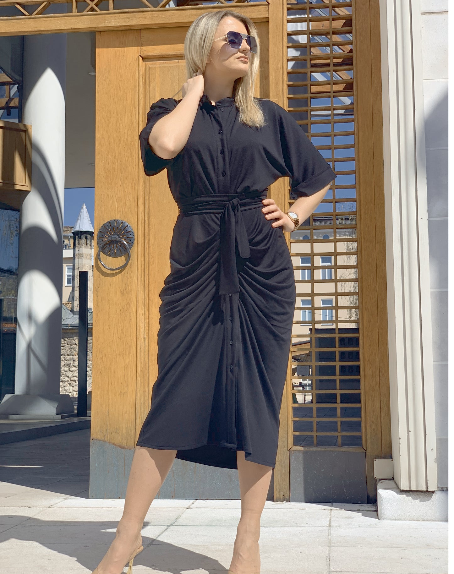 Front-Pleat “Nora” Dress